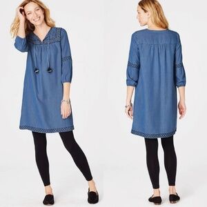 J. Jill Denim Tencel Lyocell Embroidered Chambray Peasant Tunic Dress Size SP